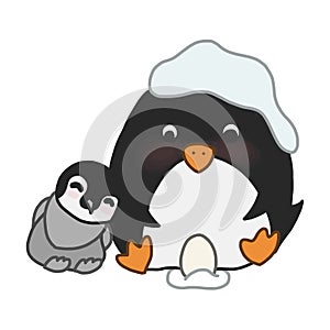 Two penguins with egg. Baby penguin