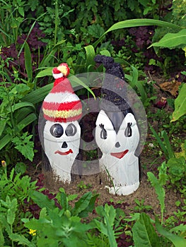 Two penguins made from old used plastic bottles