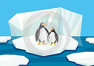 Two penguins standing on ice