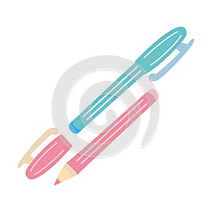 Two pens in blue and pink, soft and pastel colors