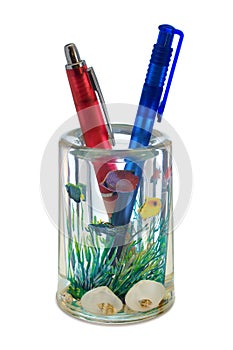 Two pens in container (like a aquarium)