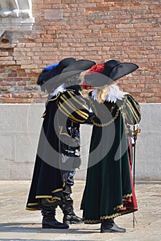 Two people dressed as 17th century at the Venice carnival