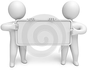 Two people with an empty signboard in hands