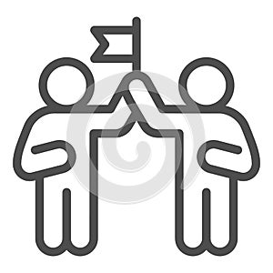 Two people and flag line icon, Coworking concept, partnership sign on white background, teamwork collaboration icon in