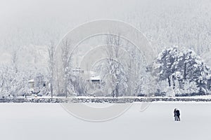 Two people on the frozen lake