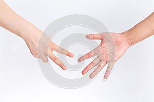 Two people guessing fist on a white background