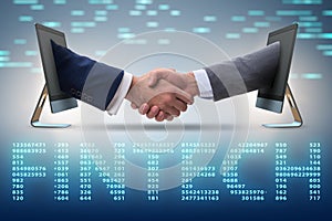 The two people handshaking in financial tecnology fintech concept