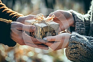 Two People Holding a Wrapped Present in Their Hands