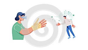 Two People Interacting with Abstract Connection, Technology, vector design Generative AI