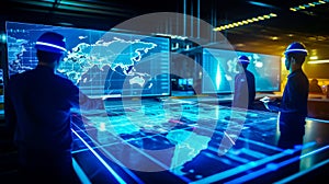 Two people are looking at map on computer screen. Generative AI