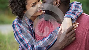 Two people in love show affection for each other, delicately touching noses