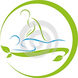 Two people, persons, orthopedics and massage logo, icon