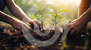 Two People Planting Plants in the Dirt