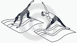 Two People Practicing Yoga, Synchronized Poses, vector design Generative AI