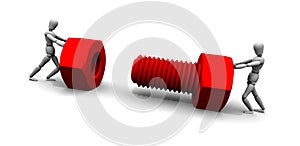 Two People Pushing Nut & Bolt Together