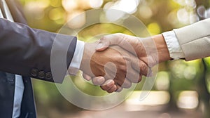 Two people shaking hands after agreeing on business deal