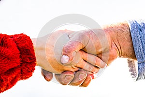 Two people touching and shaking hands. Hard worked hand, business concept with meeting, negotiation, partnership