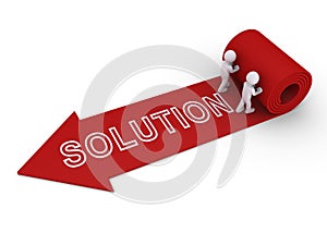 Two people unroll carpet of solution