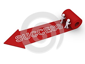 Two people unroll carpet of success