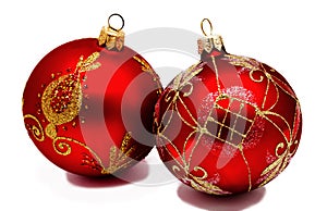 Two perfec red christmas balls isolated
