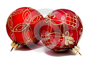 Two perfec red christmas balls isolated