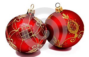 Two perfec red christmas balls isolated