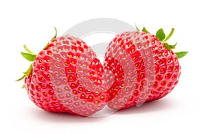 Two perfect red ripe strawberry isolated