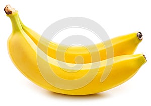 Two perfect ripe yellow bananas isolated on white background