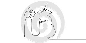 Two person playing cello and violin continuous one line drawing classical music theme