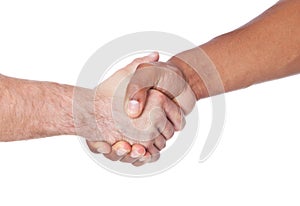 Two persons of different cultures shaking hands