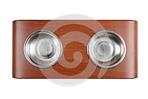 Two pets bowls on wooden stand