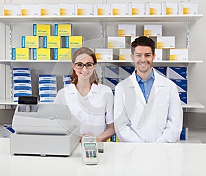 Two pharmacist in pharmacy