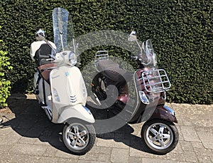 Two Piaggio Vespa Primavera scooters