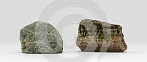 Two piece Isolated realistic rocks in white background, 3d Rendering