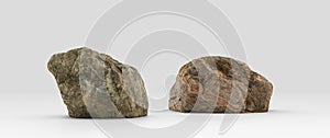 Two piece Isolated realistic rocks in white background, 3d Rendering