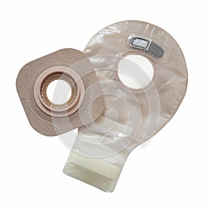 Two piece ostomy appliance containing bag and flange