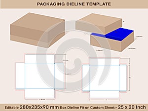 Two piece Shoe Low height Box 280x235x90 mm Lid H 70 mm Dieline Template