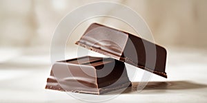 Two pieces of chocolate stacked on top of each other.