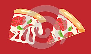 Two pieces of d elicious margarita pizza. Fast food Illustration