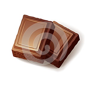 Two pieces of milk porous chocolate on white background