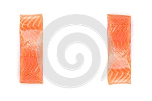 Two pieces of red fish isolated on a white background