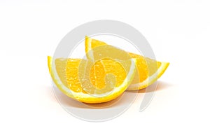 Two pieces of Sliced Orange Isolated on White Background