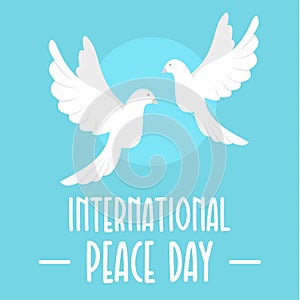 Two pigeons peace day background, flat style