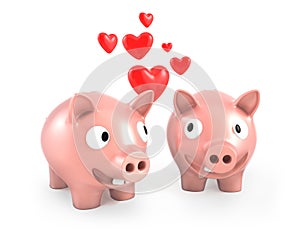 Two piggy banks fall in love