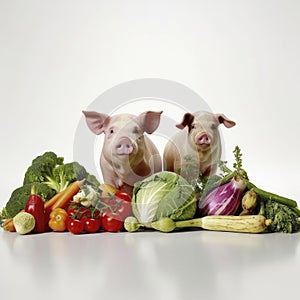 two piglets and vegetables
