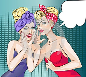 Two Pin-Up Girls Whispering a Secret