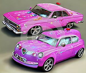 Two pink American cars to hijack