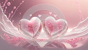 Two pink hearts against an organic liquid background