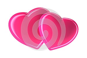 Two pink hearts isolated on white, 3d rendered image