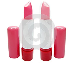 Two pink lipsticks cosmetics